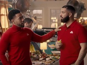 Rapper Drake, right, appeared as “Drake from State Farm,” a riff on the insurance company’s longstanding “Jake from State Farm” pitchman.