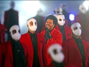 The Weeknd performs at Raymond James Stadium on Feb. 7, 2021 in Tampa, Fla.