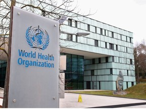 A logo is pictured outside a building of the  World Health Organization (WHO) in Geneva, Switzerland, Feb. 6, 2020.