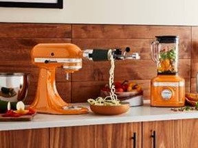Standing on the counter, this handsome golden-orange piece  from Kitchen Aid evokes a sense of coziness and warmth. SUPPLIED