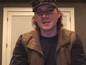 Morgan Wallen is pictured in this screengrab taken from an video he posted on Instagram in which he apologizes for using the n-word.