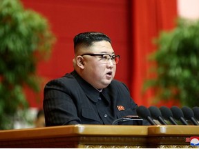 North Korean leader Kim Jong Un speaks during the 8th Congress of the Workers' Party in Pyongyang, North Korea, in this photo supplied by North Korea's Central News Agency (KCNA) on January 13, 2021.