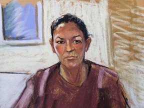 Ghislaine Maxwell appears via video link during her arraignment hearing where she was denied bail for her role aiding Jeffrey Epstein to recruit and eventually abuse of minor girls, in Manhattan Federal Court, in Manhattan, N.Y., July 14, 2020 in this courtroom sketch.