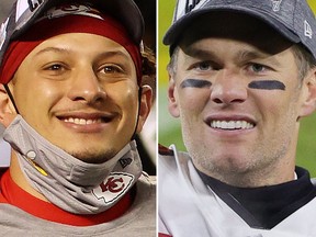 Kansas City Chiefs quarterback Patrick Mahomes, left, and Tampa Bay Buccaneers quarterback Tom Brady.