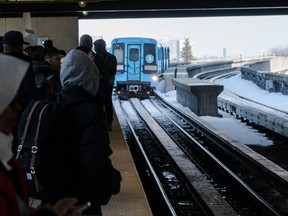 Passengers wait for a TTC Scarborough RT Line 3 train at Scarborough Centre Station in Toronto, Ont. on Friday, March 8, 2019.