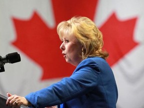 Senator Pamela Wallin speaks  at the Conservative Party of Canada, National Policy Convention at the Ottawa Convention Centre, in Ottawa, June  11, 2011.