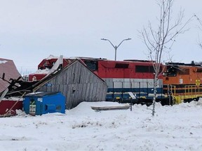 The Transportation Safety Board is investigating a train derailment Monday near the Parrish and Heimbecker grain elevators at the harbour in Goderich that destroyed a historic fish shanty and damaged a transport truck. No one was injured. Kathleen Smith/Postmedia News