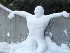 An erotic snow sculpture posted to the City of Winnipeg parody Facebook account.