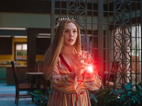 Elizabeth Olsen's Wanda Maximoff, aka Scarlet Witch, in a scene from WandaVision.