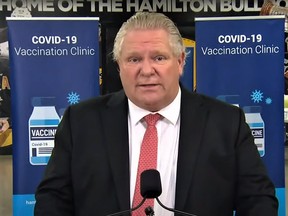 Ontario Premier Doug Ford speaks on Thursday, March 18, 2021.