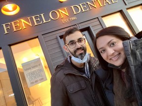 r. Rupinder dhaliwal and his 
wife, dr. Kiran Gosal, outside their 
dental office in Fenelon Falls. SUPPLIED