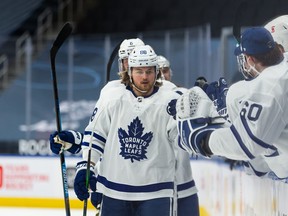 Toronto Maple Leafs’ William Nylander celebrates a goal against Edmonton on Monday.