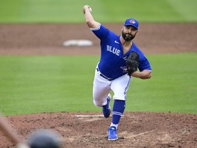 Toronto Blue Jays' Tanner Roark throws a pitch during Sunday's game against the New York Yankees.