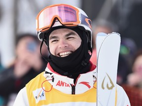 Mikaël Kingsbury won the dual moguls event a day after capturing the singles crown in Almaty, Kazakhstan.