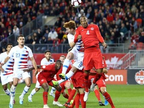 Derek Cornelius, right, and Team Canada are looking to make the Olympics, but first have to get past El Salvador on Friday. Getty images