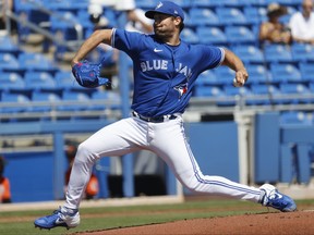 Blue Jays starting pitcher Robbie Ray (38) throws a pitch during the second inning against the Baltimore Orioles at TD Ballpark on Saturday. The Blue Jays won 5-0.