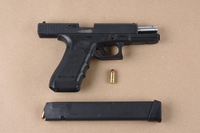 This 9 mm Glock pistol with a prohibited extended magazine was allegedly seized from a Richmond Hill residence when Darnel Rhooms, 23, of Brampton, was arrested on March 12, 2021.
