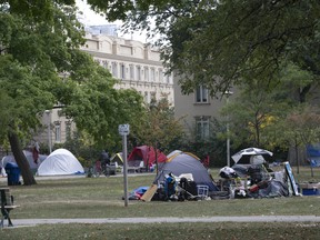 Tents set up in Alexandra Park in Toronto are pictured on September 24, 2020.
