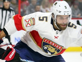 Aaron Ekblad of the Florida Panthers is pictured in this file photo playing against the Ottawa Senators at Canadian Tire Centre in Ottawa, Jan. 2, 2020.