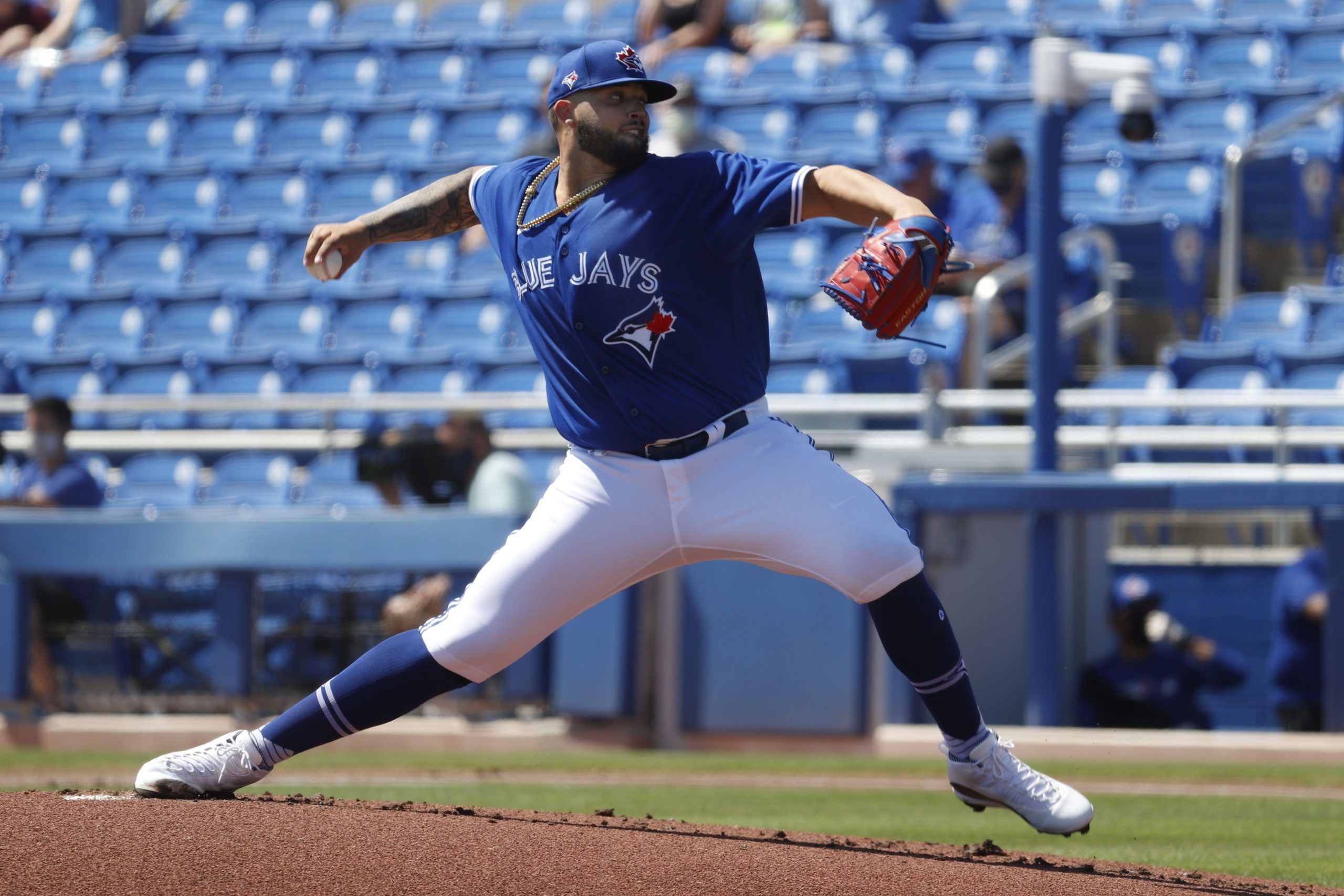 Toronto, Canada. 28th Apr, 2022. Toronto Blue Jays starting pitcher Alek  Manoah (6) gestures during the first inning of MLB baseball action against  the Boston Red Sox in Toronto on Thursday, April 28, 2022. THE CANADIAN  PRESS/Christopher Katsarov