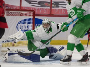 Maple Leafs goalie Frederik Andersen fails to make the save against Senators winger Drake Batherson during the second period in Ottawa on Sunday night. Andersen, playing in a contract year, heads into the final 26 games with something to prove.