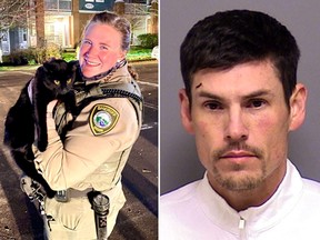 Ronald Wood (right) reportedly left his cat behind after allegedly stealing a cash register from a restaurant.