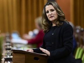 Minister of Finance Chrystia Freeland delivers the 2020 fiscal update in the House of Commons on Parliament Hill in Ottawa on November 30, 2020.