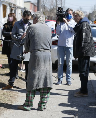 Gerry LeBlanc,the brother of Paul LeBlanc left his home in the night and talks to the middle on the way back to his home. His brother lived on the second floor of the home. Fatal fire on Olive Ave in Oshawa on Monday March 22, 2021. Veronica Henri/Toronto Sun/Postmedia Network