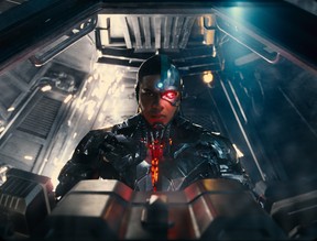 Ray Fisher as Cyborg in a scene from Justice League.