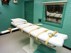 This February, 29, 2000, file photo shows the execution chamber at the Texas Department of Criminal Justice Huntsville Unit in Huntsville, Texas.