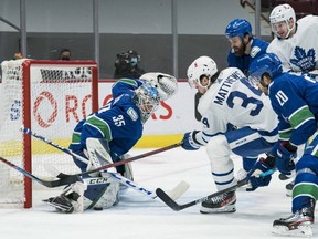 Goalie Thatcher Demko was the big story on Thursday night in Vancouver, stoppping 31 Toronto shots for the Canucks’ win. USA TODAY