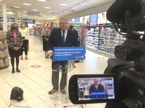 Ontario Premier Doug Ford speaks about the COVID vaccination rollout at Sherway Gardens in Etobicoke on Friday, March 19, 2021.