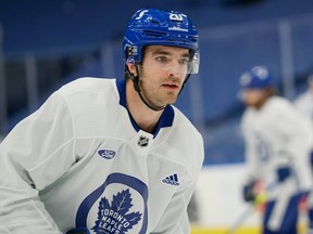 Kenny Agostino during Maple Leafs morning skate on March 11, 2021.