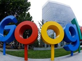 The brand logo of Alphabet Inc's Google is seen outside its office in Beijing, China August 8, 2018. Picture taken with a fisheye lens.