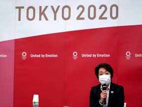 Seiko Hashimoto, president of the Tokyo 2020 Organizing Committee, attends a news conference after the International Olympic Committee (IOC) general meeting in Tokyo, Japan March 11, 2021.