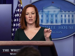 White House Press Secretary Jen Psaki speaks during a news briefing at the White House February 25, 2021 in Washington.
