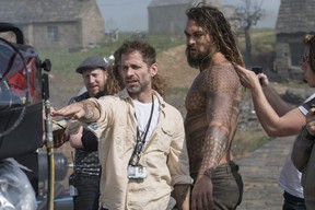 Zack Snyder and Jason Momoa on the set of Justice League.