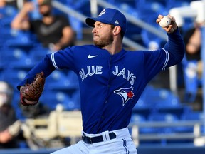 Blue Jays starting pitcher Steven Matz delivers during the first inning against the Detroit Tigers during spring training action at TD Ballpark in Dunedin, Fla. on Thursday, March 25, 2021.