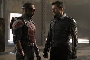 Anthony Mackie and Sebastian Stan in a scene from The Falcon and the Winter Soldier.