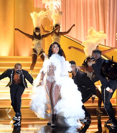 Megan Thee Stallion performs onstage during the 63rd Annual Grammy Awards at Los Angeles Convention Center and broadcast on Sunday, March 14, 2021.
