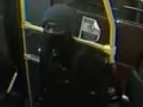 An image released of a man sought after a stabbing following an altercation on a TTC bus Feb. 21, 2021.