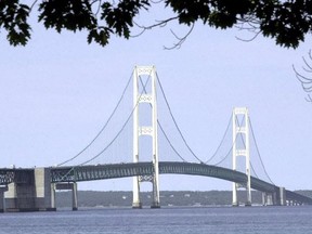 The Line 5 pipeline splits into two 20-inch diameter lines for the 4.5-mile section that runs under the Straits of Mackinac, which connects Lake Michigan and Lake Huron.