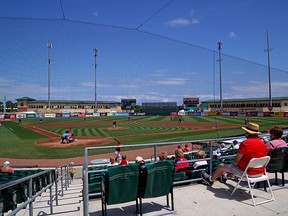 A general view during a spring training game between the St. Louis Cardinals and the Washington Nationals at Roger Dean Chevrolet Stadium.