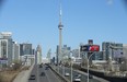 Looking eastward along the Gardiner Expressway towards the downtown core of Toronto from the Dufferin bridge on Sunday, March 7, 2021.