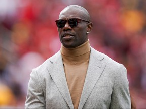 San Francisco 49ers former player Terrell Owens before the game against the Pittsburgh Steelers at Levi's Stadium in Santa Clara, Calif., Sept. 22, 2019.