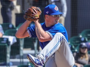 Jays starter Trent Thornton faced the Tigers on Friday, strking out four batters while hitting 93 mph with his fastball. He had elbow surgery last September.  USA TODAY