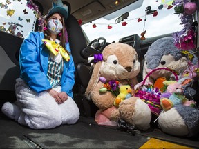 Uber driver Forest Atkinson with her Easter themed van in Toronto, Ont. on Tuesday March 30, 2021.