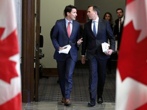 Prime Minister Justin Trudeau, left, and Finance Minister Bill Morneau, right, in Ottawa on budget day, March 19, 2019.