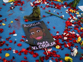 Women protest against the murder of Victoria Salazar Arriaza, a Salvadoran woman who died in Mexican police custody, in San Salvador, El Salvador March 29, 2021.