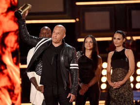 Actors Tyrese Gibson, Vin Diesel, Michelle Rodriguez, and Jordana Brewster accept the MTV Generation Award for 'The Fast and the Furious' franchise onstage during the 2017 MTV Movie And TV Awards at The Shrine Auditorium on May 7, 2017 in Los Angeles.
